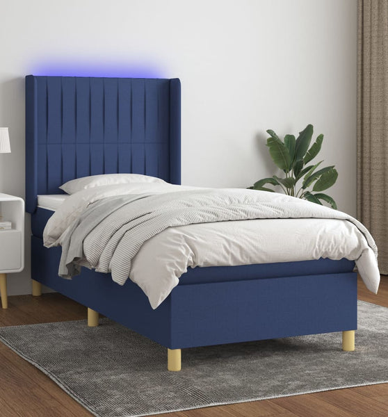 Boxspringbett mit Matratze & LED Blau 90x200 cm Stoff