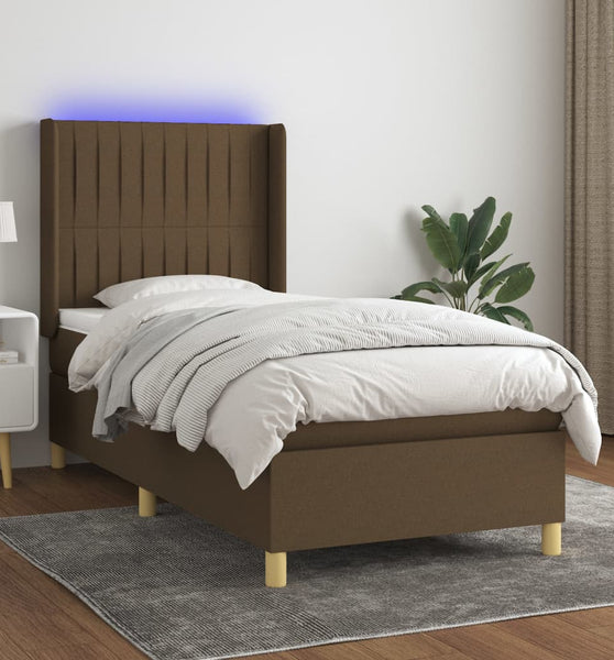 Boxspringbett mit Matratze & LED Dunkelbraun 100x200 cm Stoff