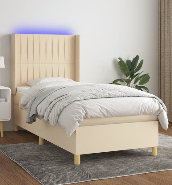 Boxspringbett mit Matratze & LED Creme 100x200 cm Stoff