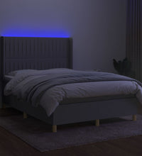 Boxspringbett mit Matratze & LED Hellgrau 140x200 cm Stoff