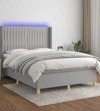 Boxspringbett mit Matratze & LED Hellgrau 140x200 cm Stoff
