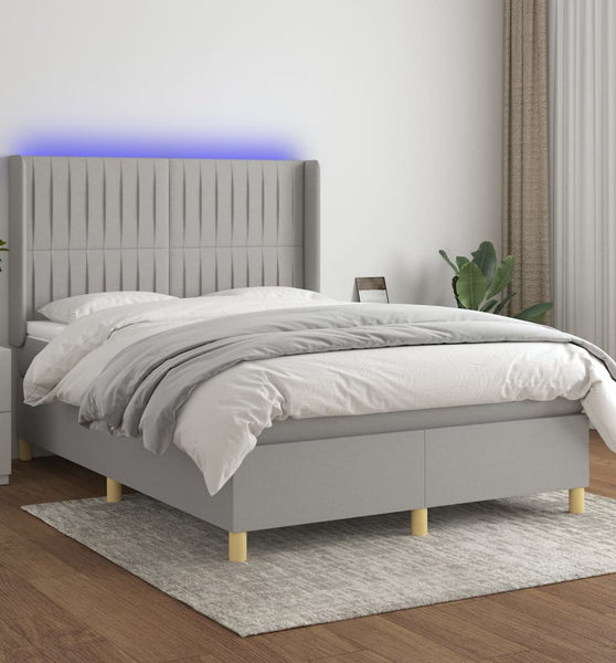 Boxspringbett mit Matratze & LED Hellgrau 140x200 cm Stoff