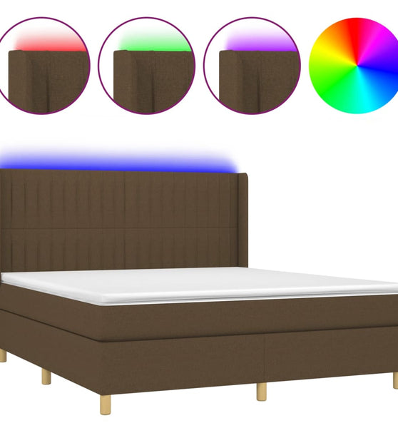 Boxspringbett mit Matratze & LED Dunkelbraun 180x200 cm Stoff