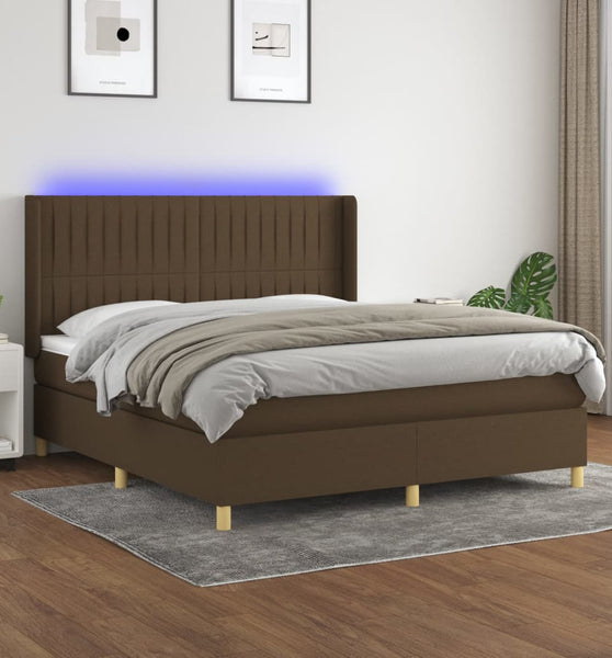 Boxspringbett mit Matratze & LED Dunkelbraun 180x200 cm Stoff