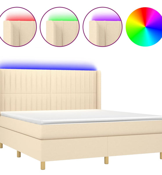 Boxspringbett mit Matratze & LED Creme 180x200 cm Stoff