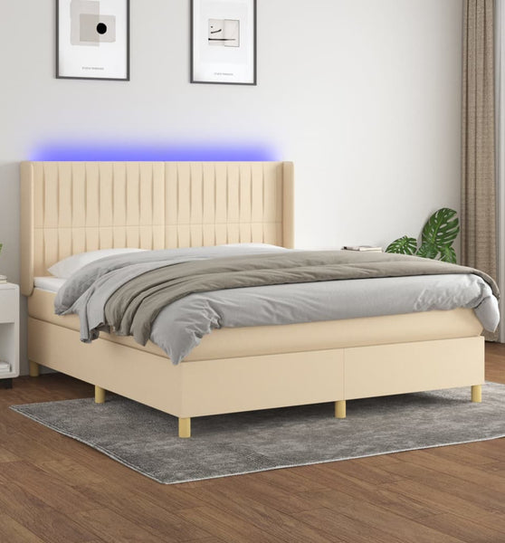 Boxspringbett mit Matratze & LED Creme 180x200 cm Stoff