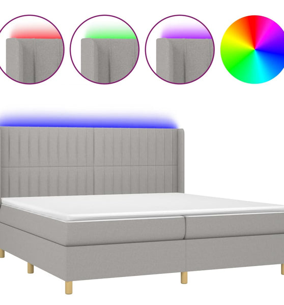 Boxspringbett mit Matratze & LED Hellgrau 200x200 cm Stoff