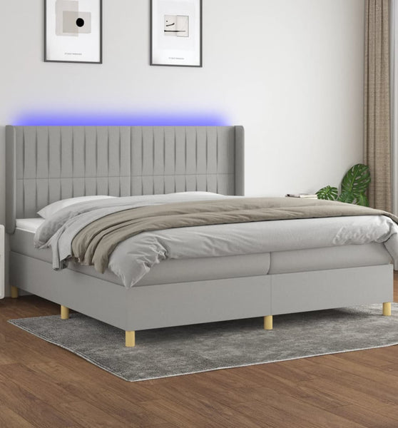 Boxspringbett mit Matratze & LED Hellgrau 200x200 cm Stoff