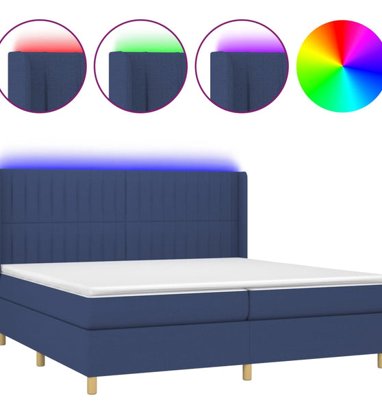 Boxspringbett mit Matratze & LED Blau 200x200 cm Stoff
