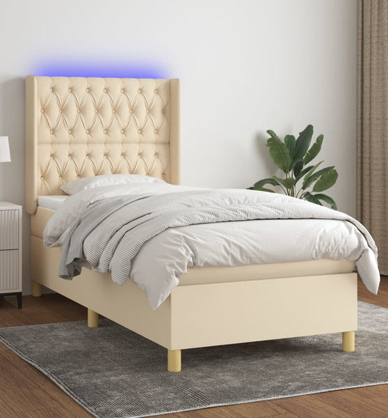 Boxspringbett mit Matratze & LED Creme 90x190 cm Stoff