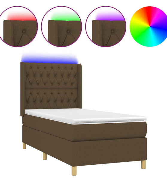 Boxspringbett mit Matratze & LED Dunkelbraun 100x200 cm Stoff