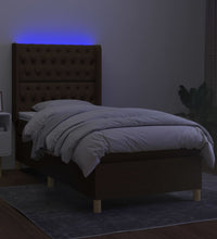 Boxspringbett mit Matratze & LED Dunkelbraun 100x200 cm Stoff