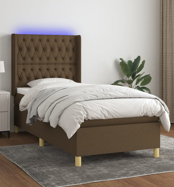 Boxspringbett mit Matratze & LED Dunkelbraun 100x200 cm Stoff