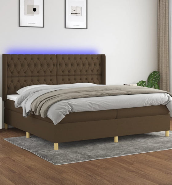 Boxspringbett mit Matratze & LED Dunkelbraun 200x200 cm Stoff