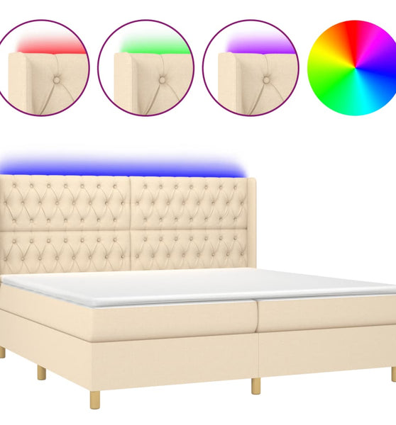 Boxspringbett mit Matratze & LED Creme 200x200 cm Stoff