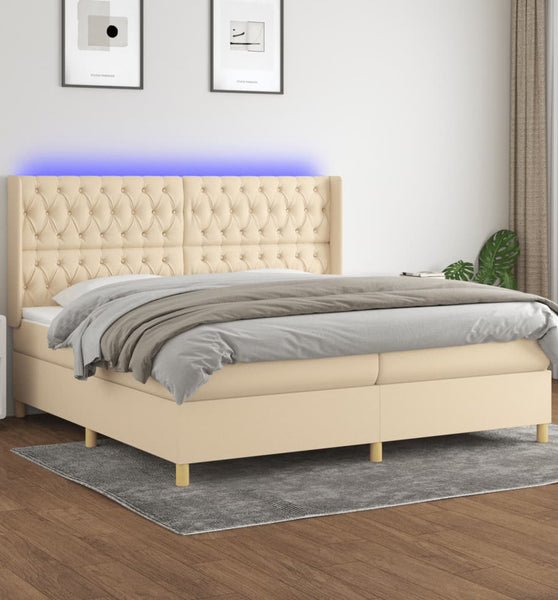 Boxspringbett mit Matratze & LED Creme 200x200 cm Stoff