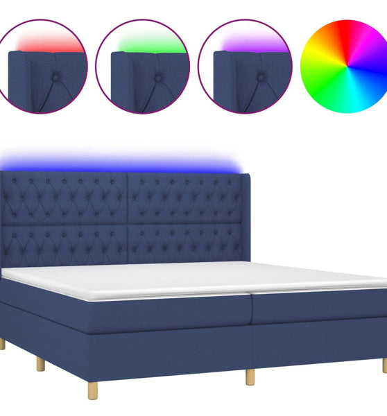 Boxspringbett mit Matratze & LED Blau 200x200 cm Stoff