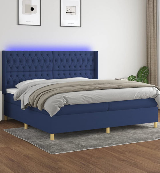 Boxspringbett mit Matratze & LED Blau 200x200 cm Stoff