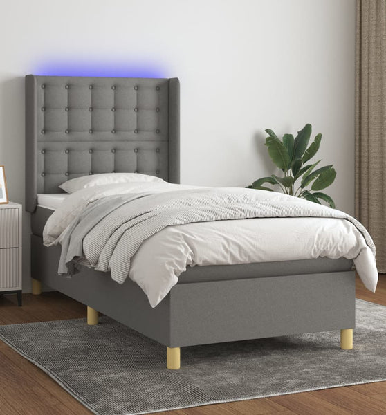 Boxspringbett mit Matratze & LED Dunkelgrau 80x200 cm Stoff