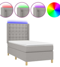 Boxspringbett mit Matratze & LED Hellgrau 90x190 cm Stoff