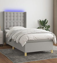 Boxspringbett mit Matratze & LED Hellgrau 90x190 cm Stoff