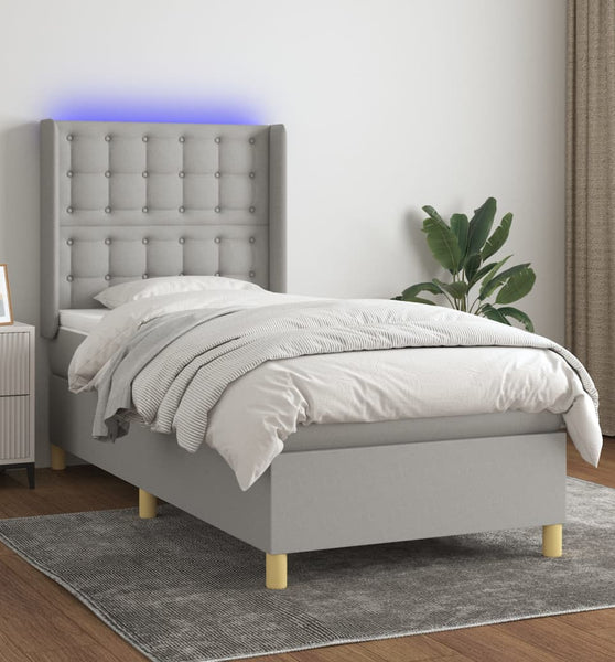 Boxspringbett mit Matratze & LED Hellgrau 90x190 cm Stoff