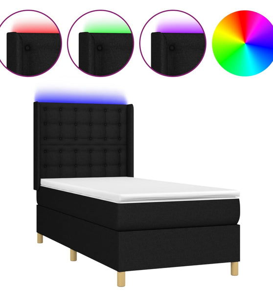 Boxspringbett mit Matratze & LED Schwarz 90x190 cm Stoff