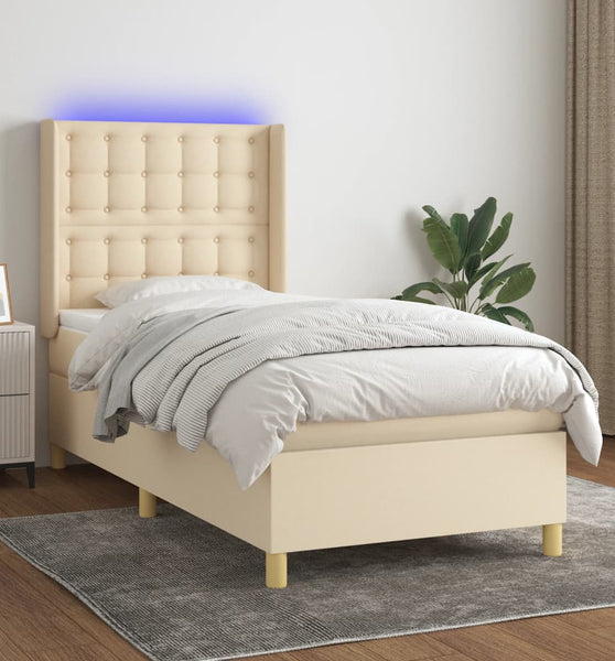 Boxspringbett mit Matratze & LED Creme 90x190 cm Stoff