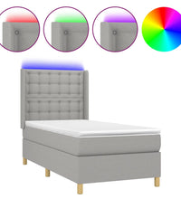 Boxspringbett mit Matratze & LED Hellgrau 90x200 cm Stoff