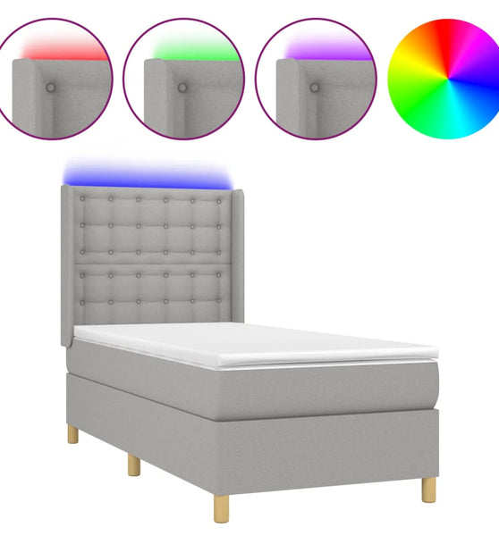 Boxspringbett mit Matratze & LED Hellgrau 90x200 cm Stoff