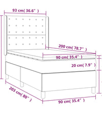 Boxspringbett mit Matratze & LED Hellgrau 90x200 cm Stoff