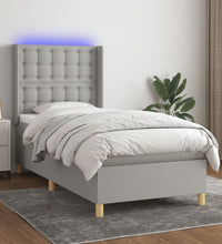 Boxspringbett mit Matratze & LED Hellgrau 90x200 cm Stoff