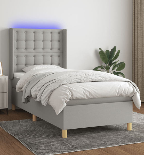 Boxspringbett mit Matratze & LED Hellgrau 90x200 cm Stoff