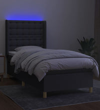 Boxspringbett mit Matratze & LED Dunkelgrau 90x200 cm Stoff