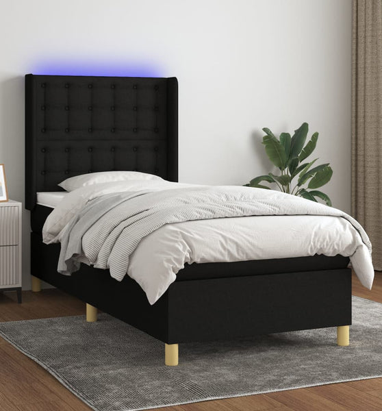 Boxspringbett mit Matratze & LED Schwarz 90x200 cm Stoff