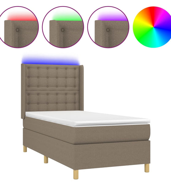 Boxspringbett mit Matratze & LED Taupe 90x200 cm Stoff