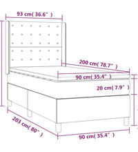 Boxspringbett mit Matratze & LED Creme 90x200 cm Stoff