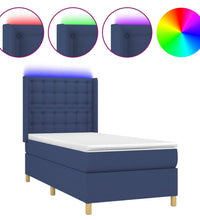 Boxspringbett mit Matratze & LED Blau 90x200 cm Stoff