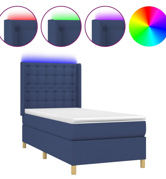 Boxspringbett mit Matratze & LED Blau 90x200 cm Stoff