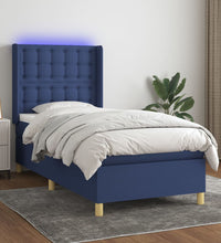 Boxspringbett mit Matratze & LED Blau 90x200 cm Stoff