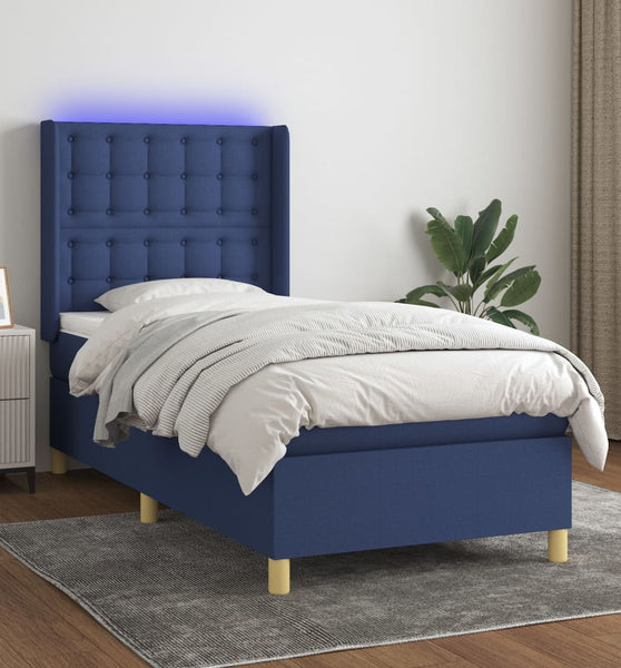 Boxspringbett mit Matratze & LED Blau 90x200 cm Stoff