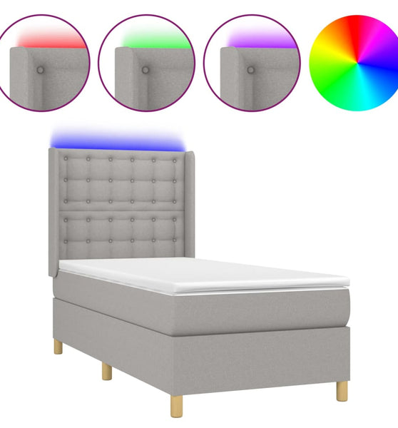 Boxspringbett mit Matratze & LED Hellgrau 100x200 cm Stoff