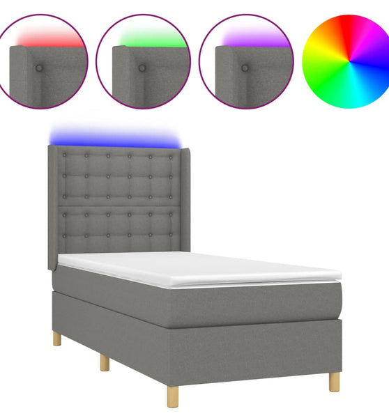 Boxspringbett mit Matratze & LED Dunkelgrau 100x200 cm Stoff