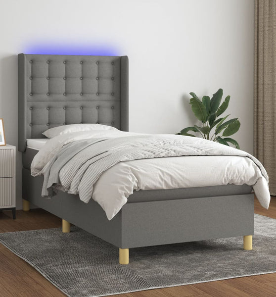 Boxspringbett mit Matratze & LED Dunkelgrau 100x200 cm Stoff