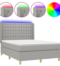 Boxspringbett mit Matratze & LED Hellgrau 140x190 cm Stoff