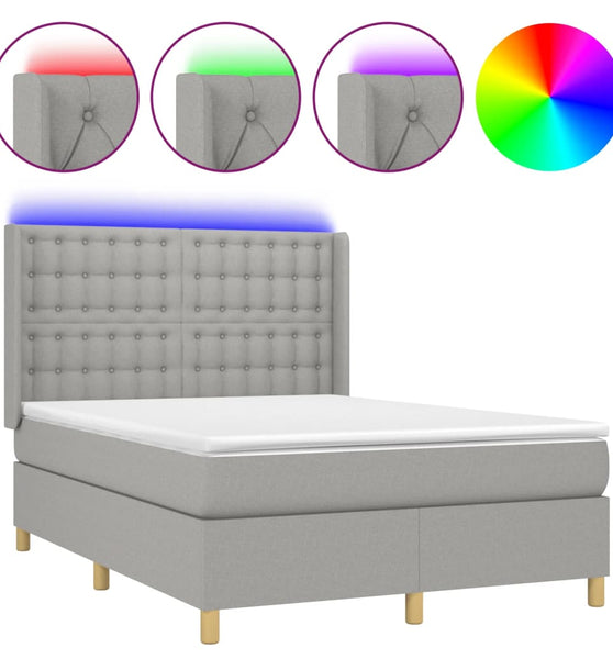 Boxspringbett mit Matratze & LED Hellgrau 140x190 cm Stoff