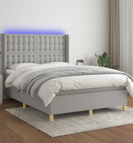 Boxspringbett mit Matratze & LED Hellgrau 140x190 cm Stoff
