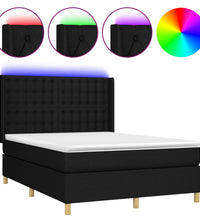 Boxspringbett mit Matratze & LED Schwarz 140x190 cm Stoff