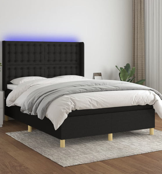 Boxspringbett mit Matratze & LED Schwarz 140x190 cm Stoff
