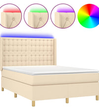 Boxspringbett mit Matratze & LED Creme 140x190 cm Stoff